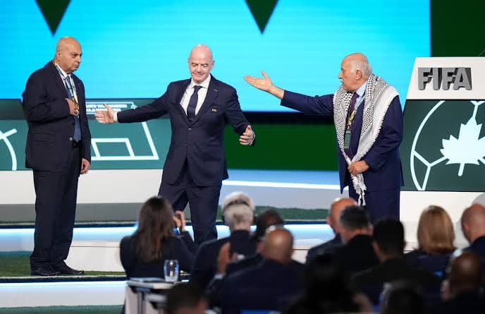 The Palestinian representative at the FIFA meeting refused to shake hands with the Israeli representative.