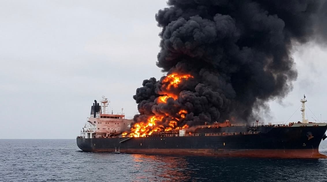 Another vessel explodes in the strait of Hormuz; Iran says it struck a naval Mine.