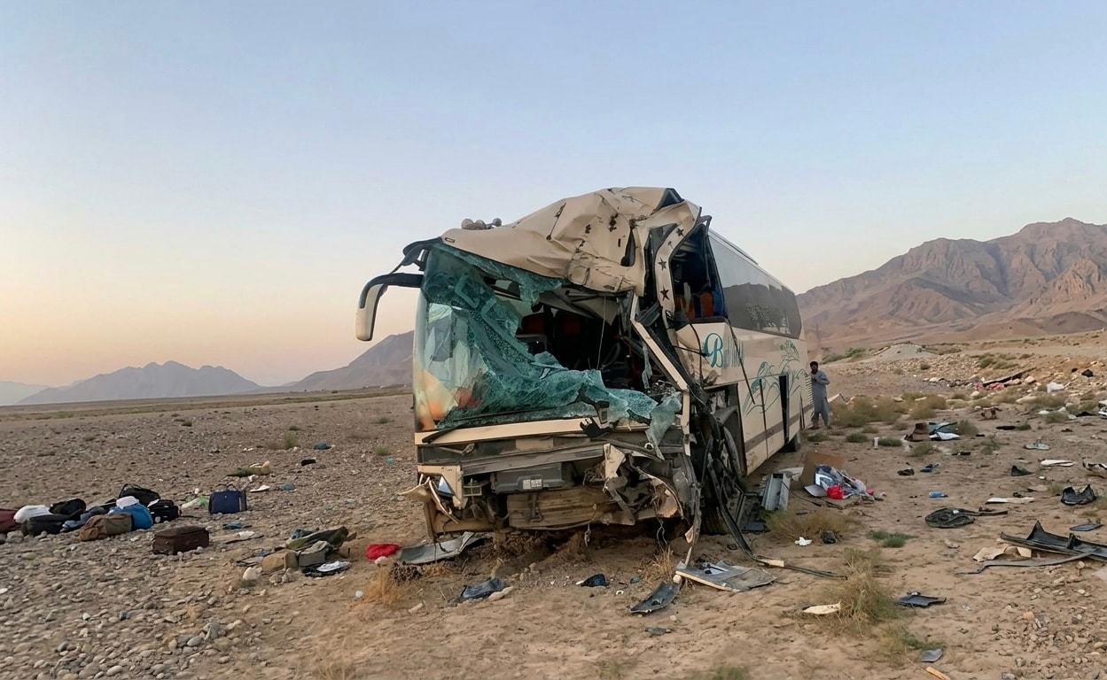 Deadly collision between a passenger bus and a fuel tanker on the Kabul route.