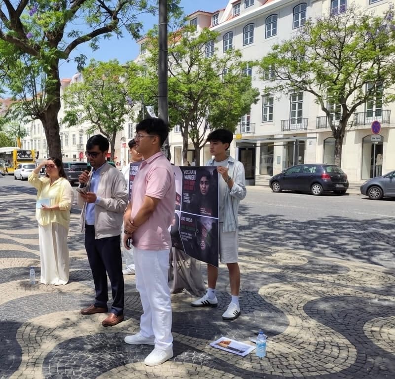 Afghan migrants in Portugal stage protest in support of Afghan women’s rights.